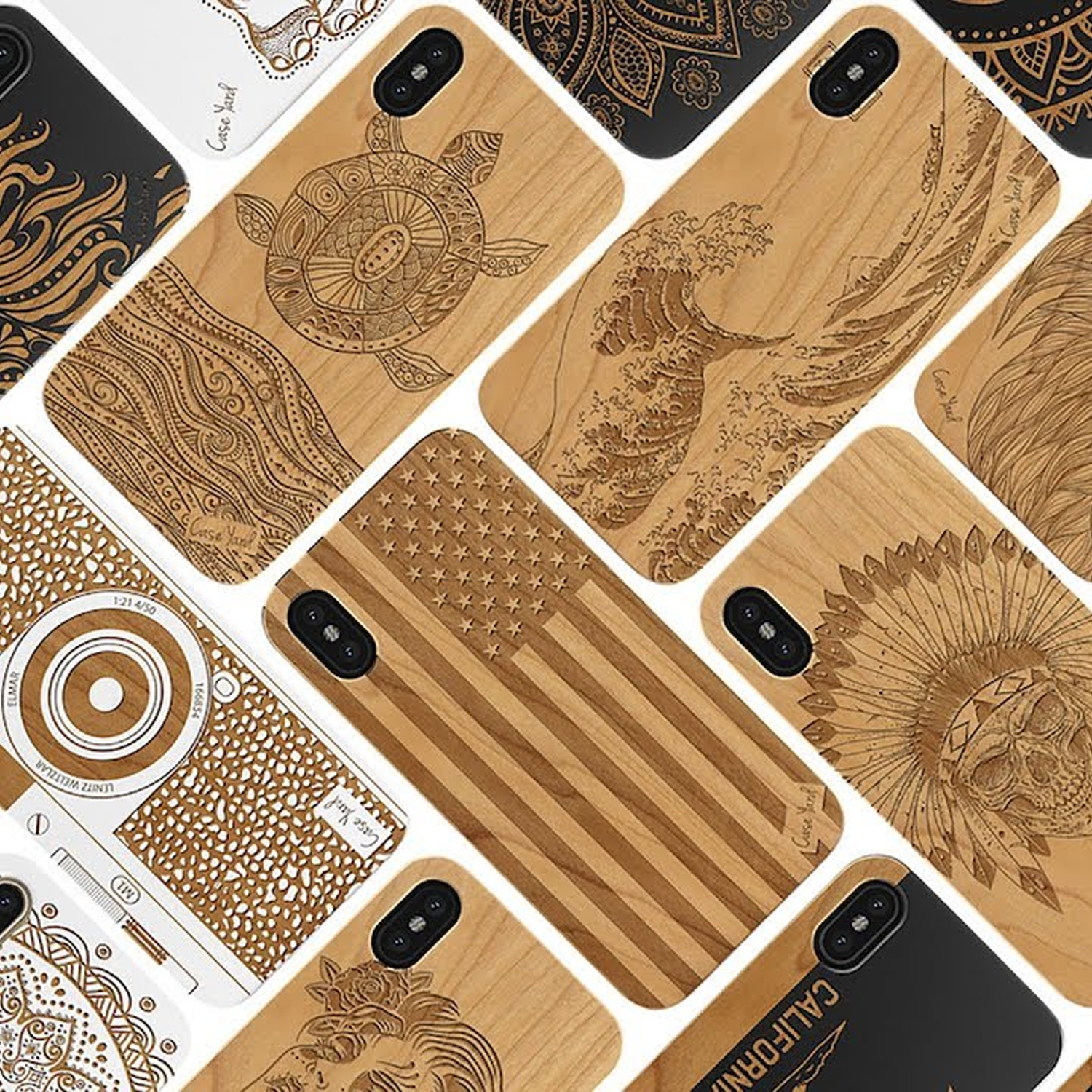 Gravure laser sur coques de téléphone en bois.