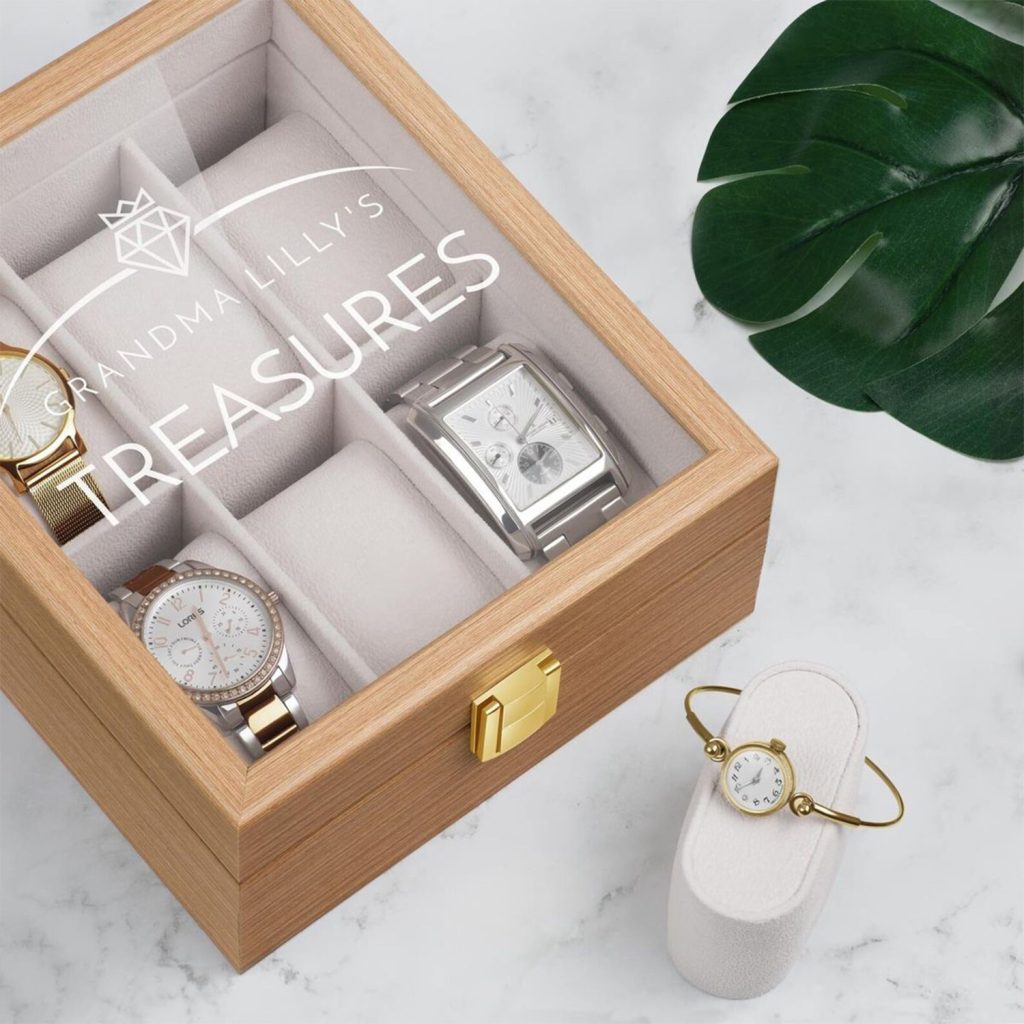 Coffret de montre personnalisé avec texte imprimé en impressions UV