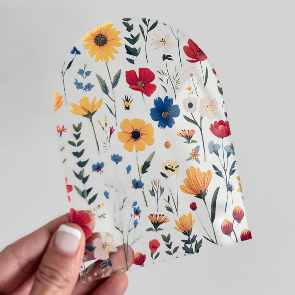 Motif floral imprimé en UV sur plaque en acrylique