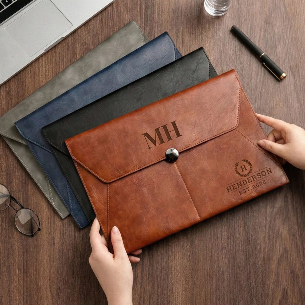 Gravure au laser CO₂ d'une pochette en cuir