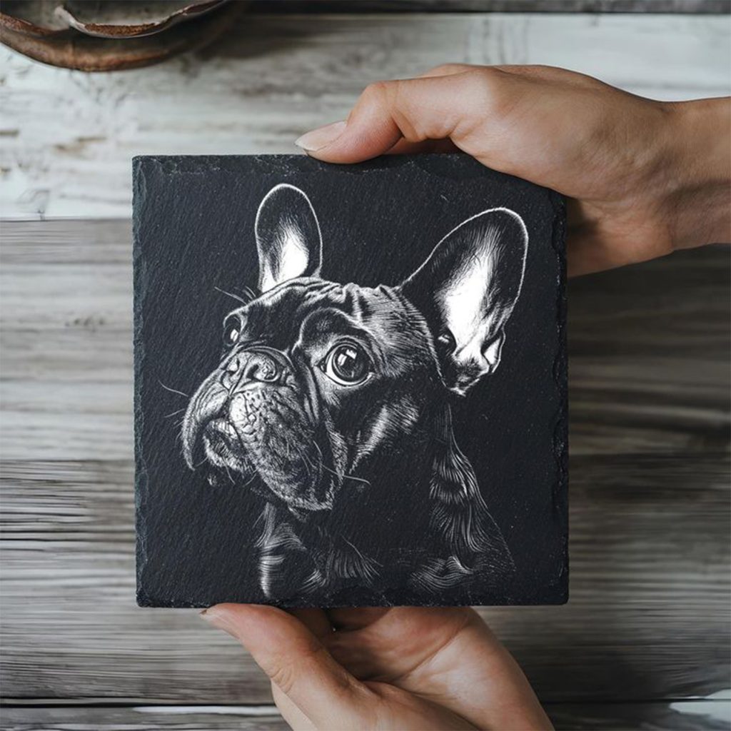 Pierre d'ardoise avec impression UV d'un portrait de chien